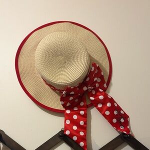 Disney Minnie Mouse XOXO Straw Hat with Red Polka Dot Ribbon